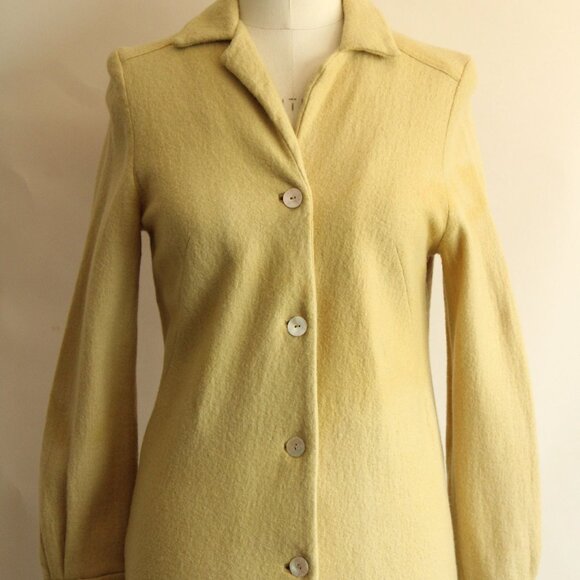 Vintage 1960s Coat Dress, Fred Roithschild Yellow Wool - Picture 3 of 10